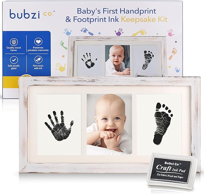 Bubzi Co DIY Baby Handprint and Footprint Ink Frame Keepsake Kit