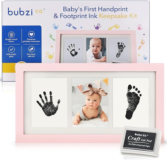 Bubzi Co DIY Baby Handprint and Footprint Ink Frame Keepsake Kit