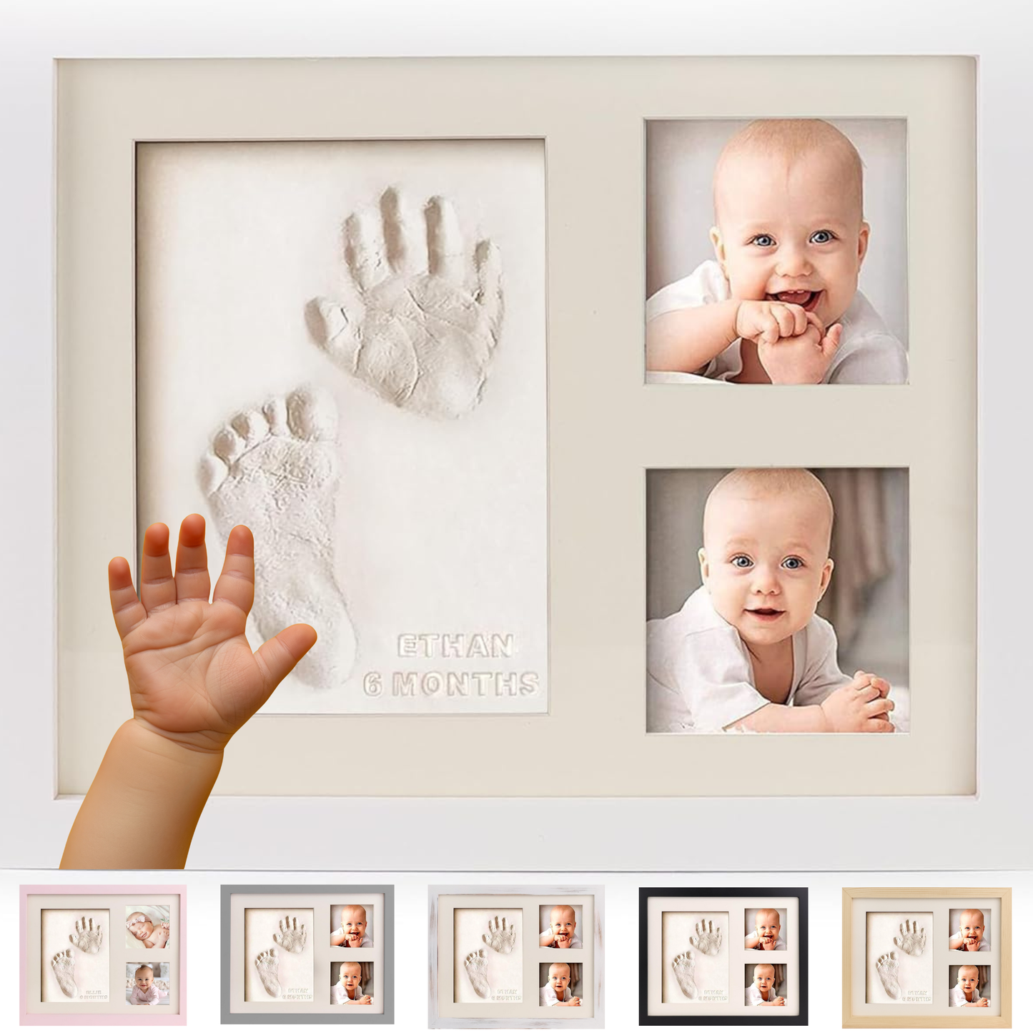 Bubzi Co Air-Drying Clay Baby Handprint & Footprint Kit Photo Keepsake Frame