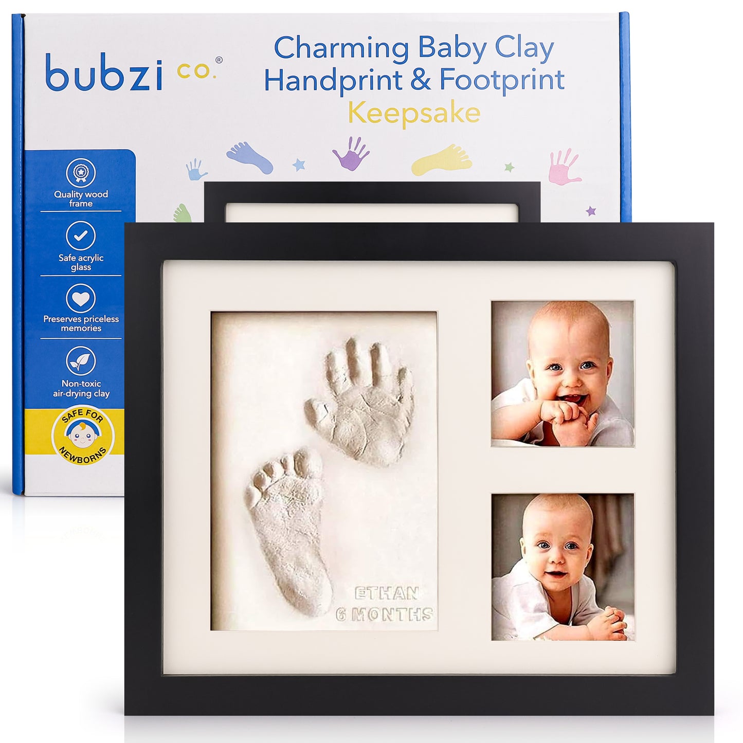 Bubzi Co Air-Drying Clay Baby Handprint & Footprint Kit Photo Keepsake Frame
