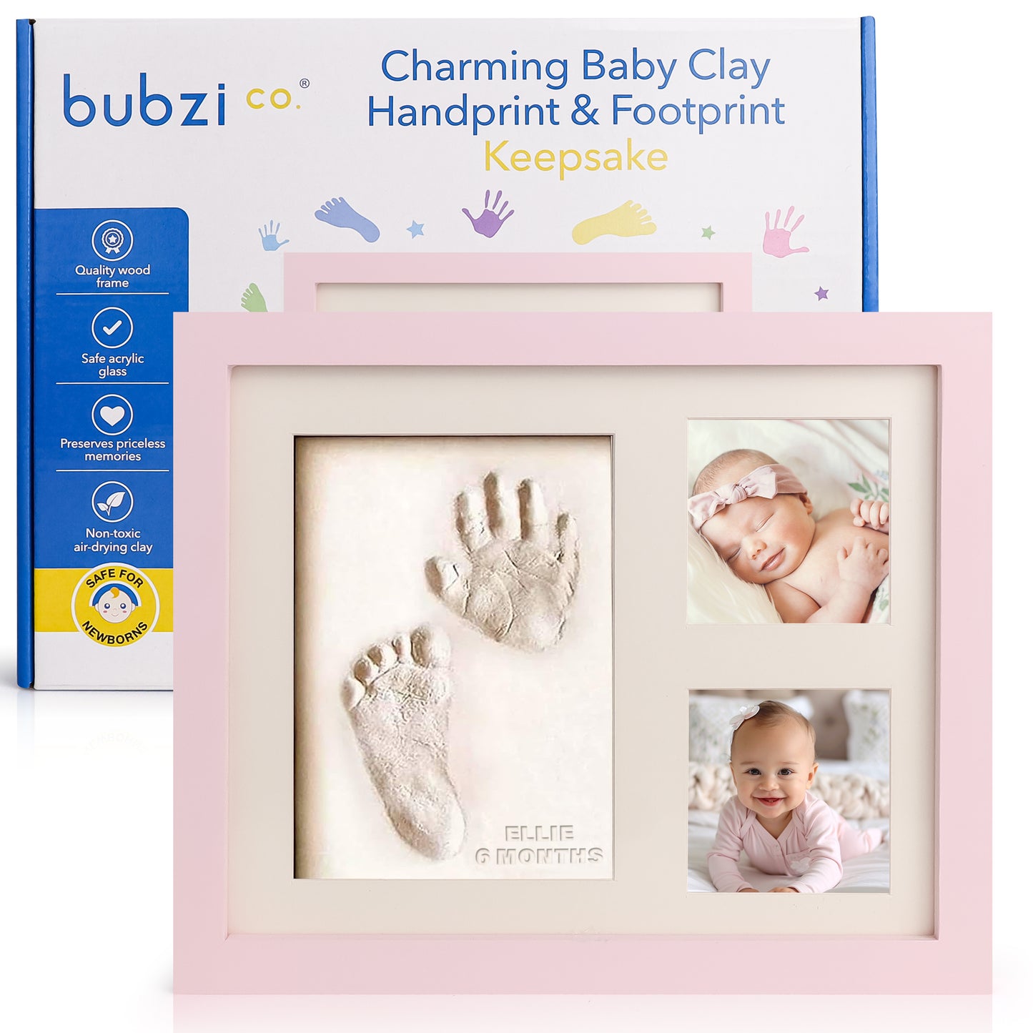 Bubzi Co Air-Drying Clay Baby Handprint & Footprint Kit Photo Keepsake Frame