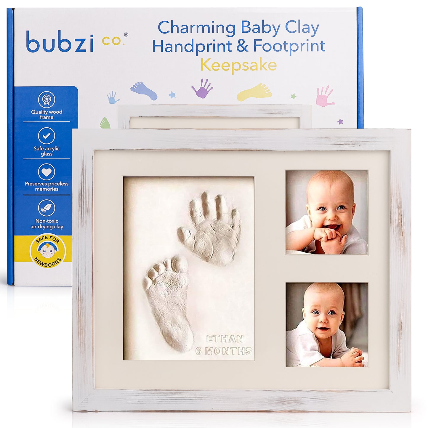 Bubzi Co Air-Drying Clay Baby Handprint & Footprint Kit Photo Keepsake Frame