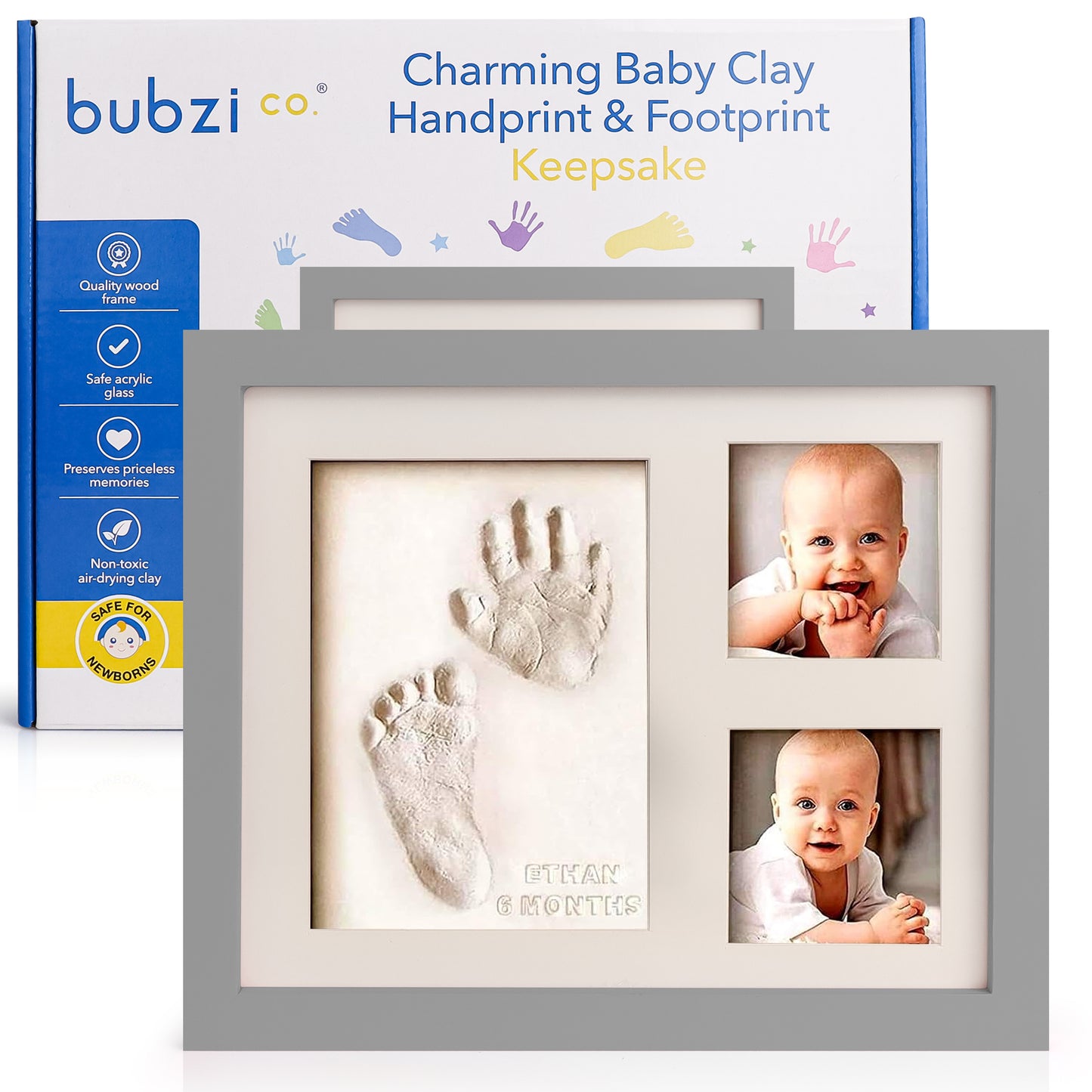 Bubzi Co Air-Drying Clay Baby Handprint & Footprint Kit Photo Keepsake Frame