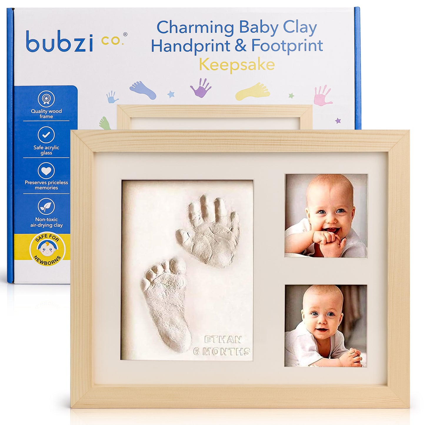 Bubzi Co Air-Drying Clay Baby Handprint & Footprint Kit Photo Keepsake Frame