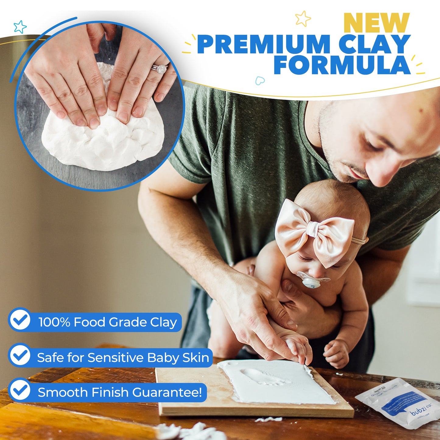 Bubzi Co Air-Drying Clay Baby Handprint & Footprint Kit Photo Keepsake Frame