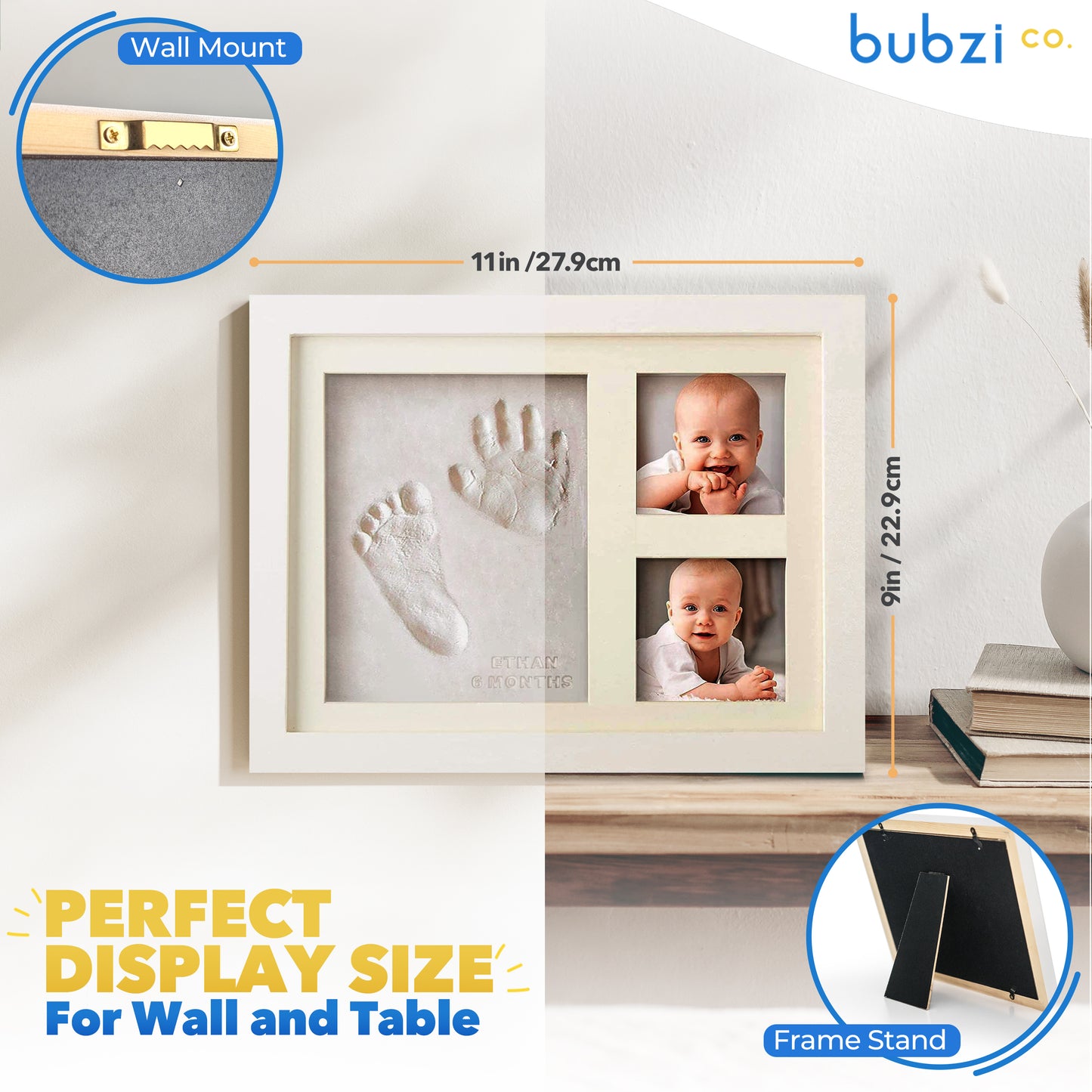 Bubzi Co Air-Drying Clay Baby Handprint & Footprint Kit Photo Keepsake Frame