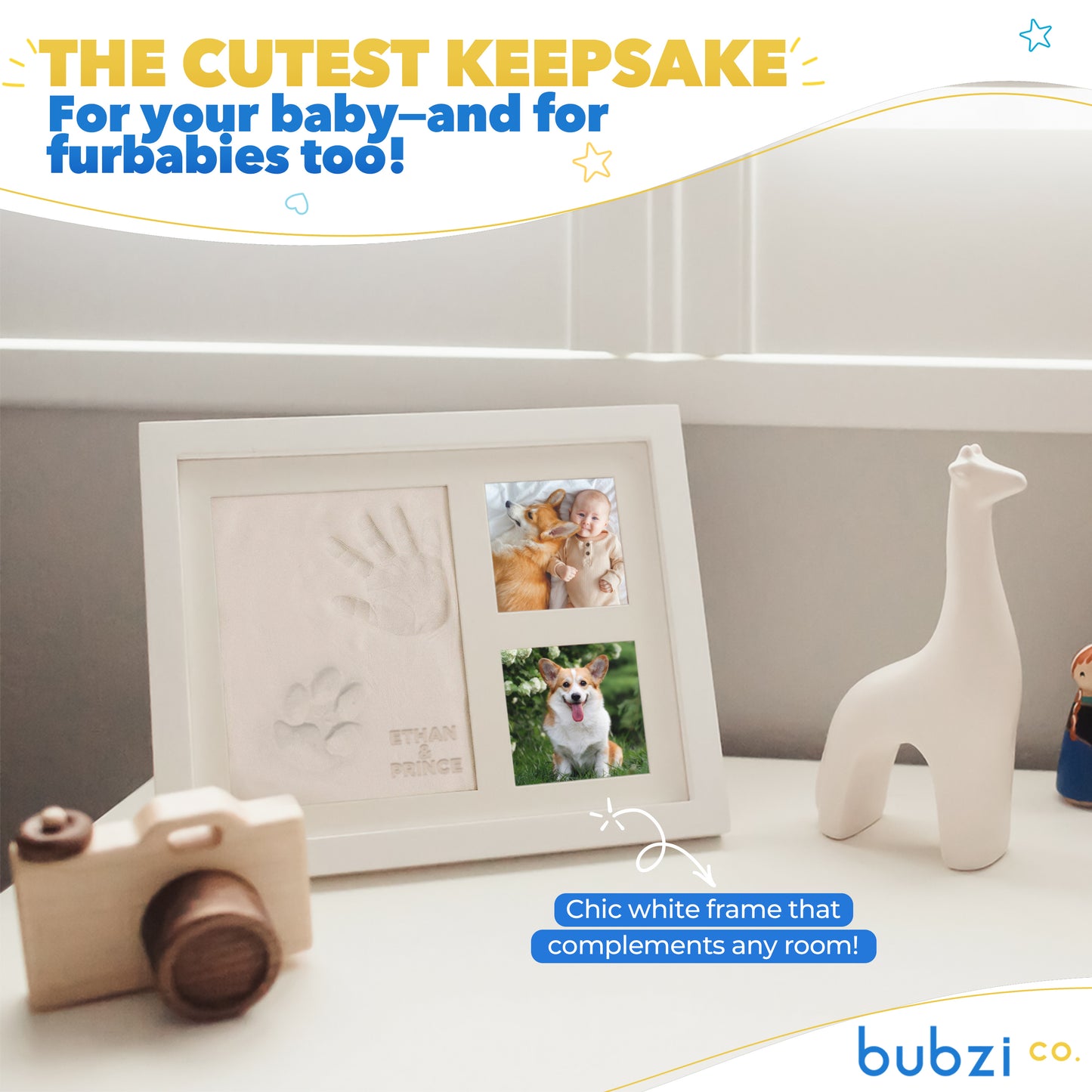 Bubzi Co Air-Drying Clay Baby Handprint & Footprint Kit Photo Keepsake Frame
