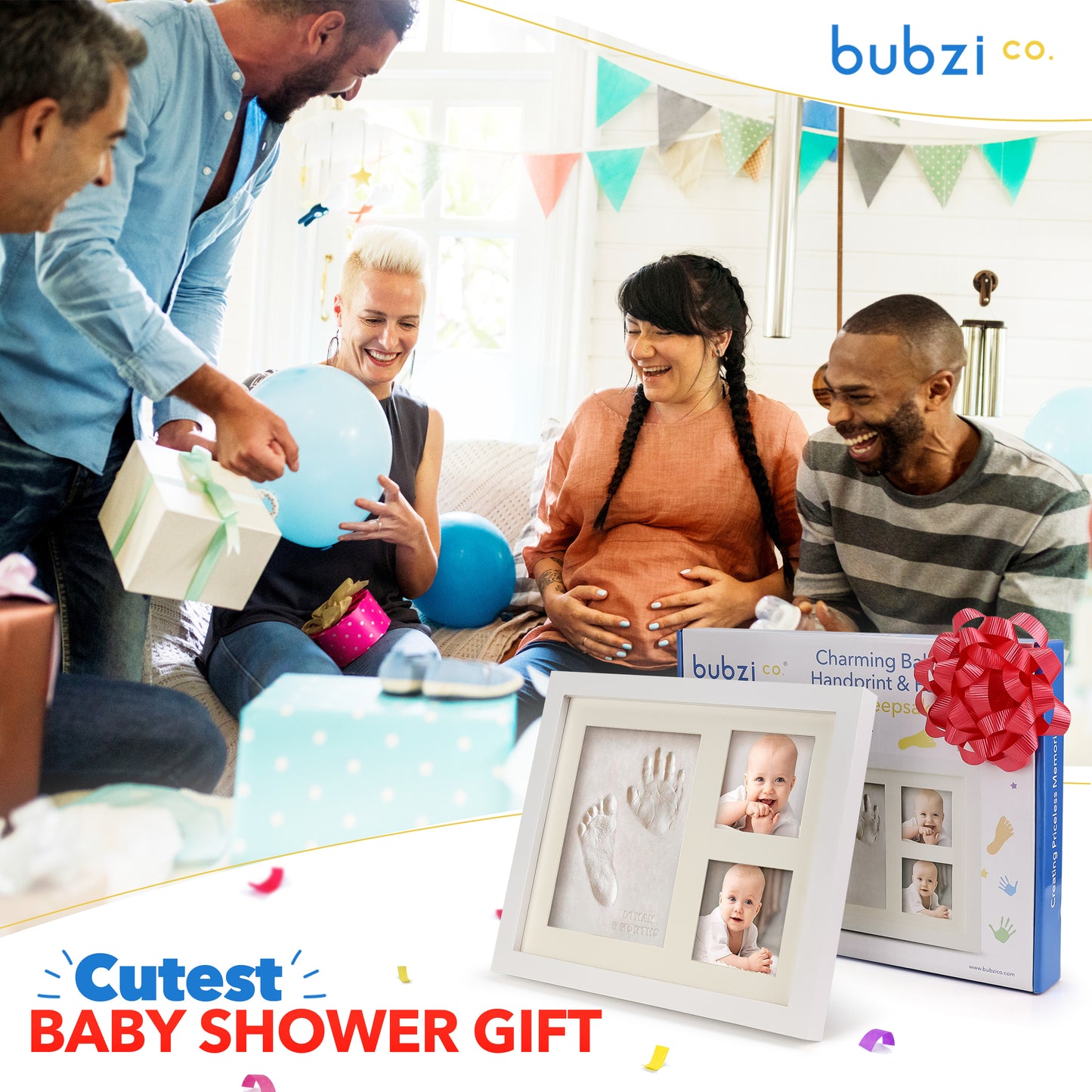 Bubzi Co Air-Drying Clay Baby Handprint & Footprint Kit Photo Keepsake Frame