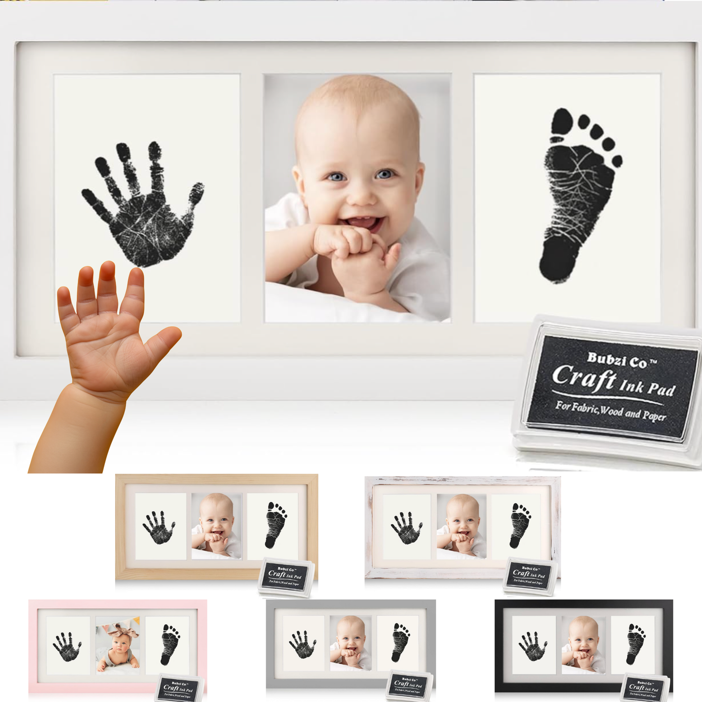 Bubzi Co DIY Baby Handprint and Footprint Ink Frame Keepsake Kit