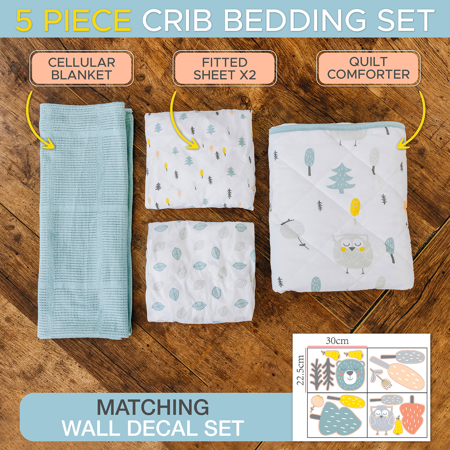 Super Soft 5 Piece Crib Bedding Set – Woodland Wonder