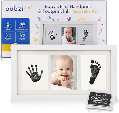 Bubzi Co Baby Handprint Kit & Footprint Photo Frame for Newborn Girls and Boys, Unique Baby Shower Gifts Set for Registry, Memorable Keepsake Decorations for Room Wall or Nursery Decor