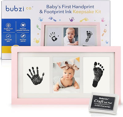 Bubzi Co Baby Handprint Kit & Footprint Photo Frame for Newborn Girls and Boys, Unique Baby Shower Gifts Set for Registry, Memorable Keepsake Decorations for Room Wall or Nursery Decor
